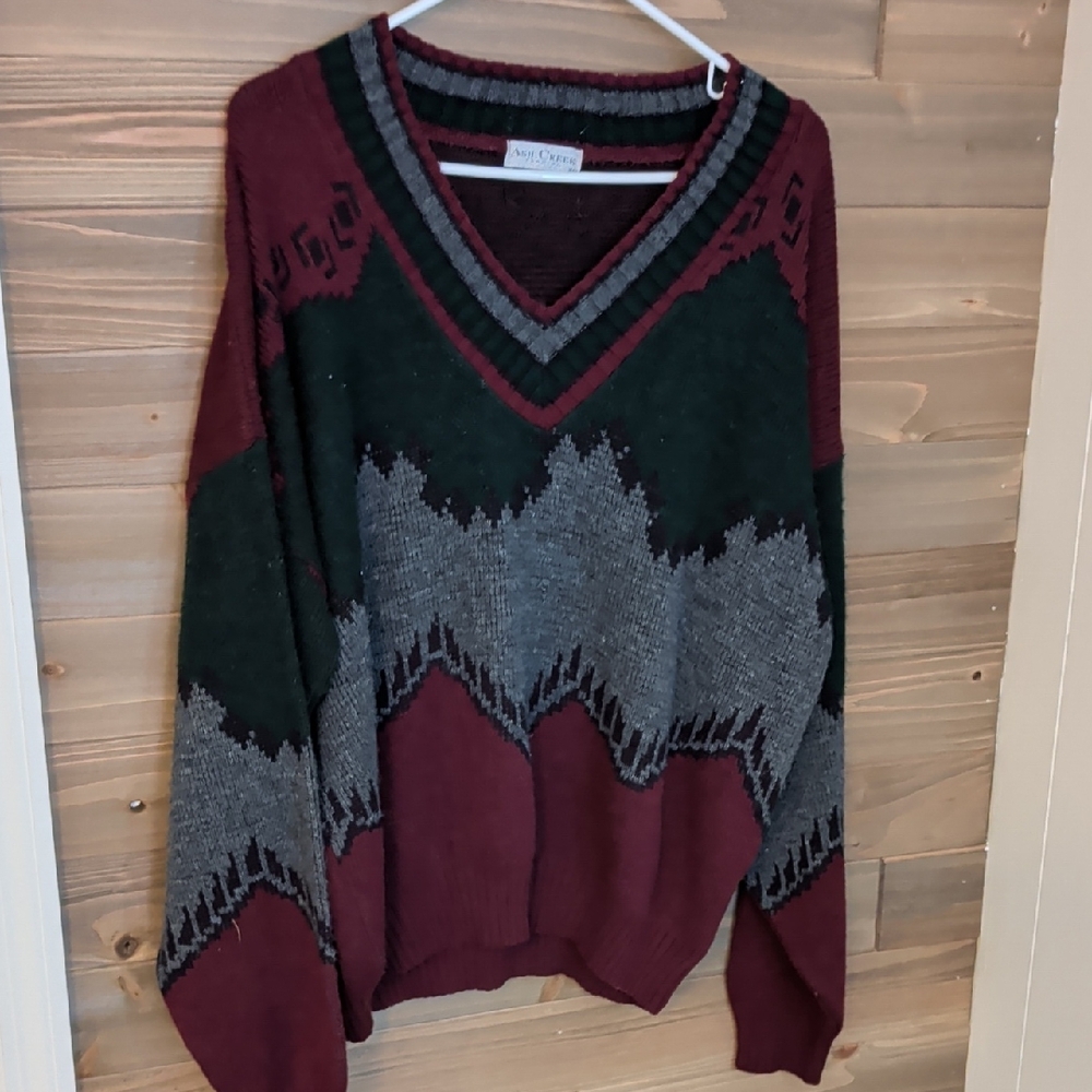 Stylish V-Neck Sweater for Men - Maroon, Blue, and Gray